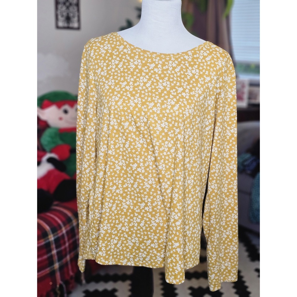 Sonoma Womens Classic Tee Shirt  Size‎ 1X Yellow Floral Cotton